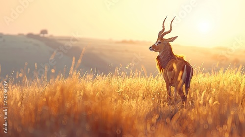 Antelope, wildlife photo, with empty copy space. AI Generated.
