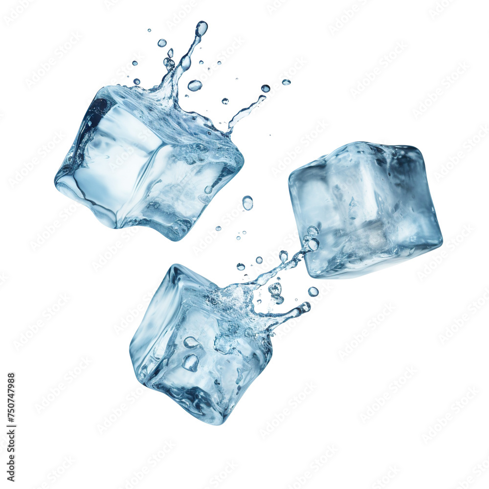 Obraz premium Three falling ice cubes, cut out