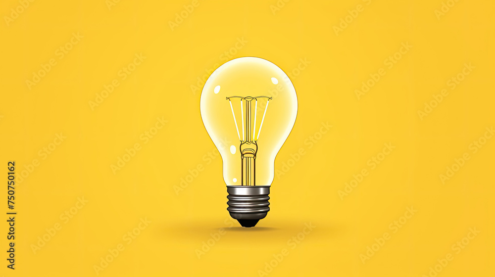 A simple illustration of a classic light bulb on a yellow background.