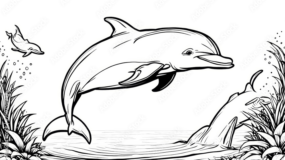 Naklejka premium Coloring page with cute dolphin