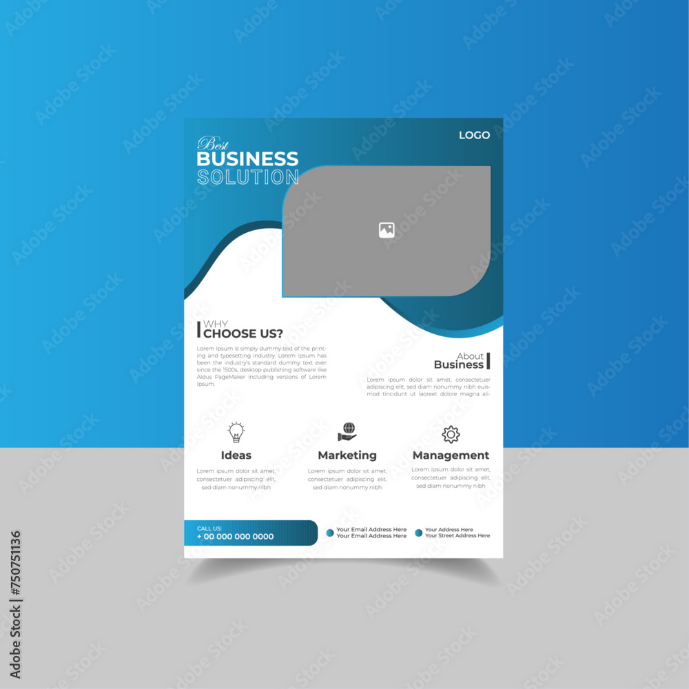 Business flyer template design set with blue gradient