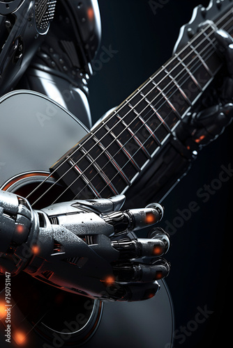 Robot Playing Guitar. AI music concept. AI generated