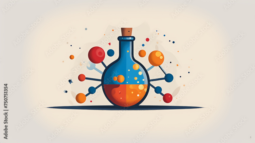 A colorful bottle with a blue top and a yellow bottom. Children's chemistry. copy space A colorful bottle with a blue top and a yellow bottom. Children's chemistry. copy space