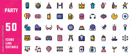 50 Party and Celebration Line Icons Set Design photo