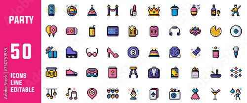 50 Party and Celebration Line Icons Set Design
