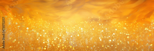 Wide view of golden shimmering paint with shiny grainy background.