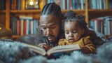 Man Reading Book to Little Boy