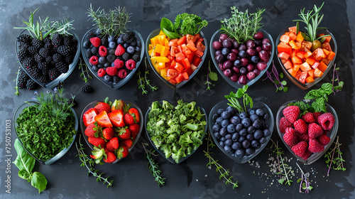 Experience the refreshment of nature's bounty, where a heart-shaped orange amidst lush berries offers a visual feast of wellness and flavor.