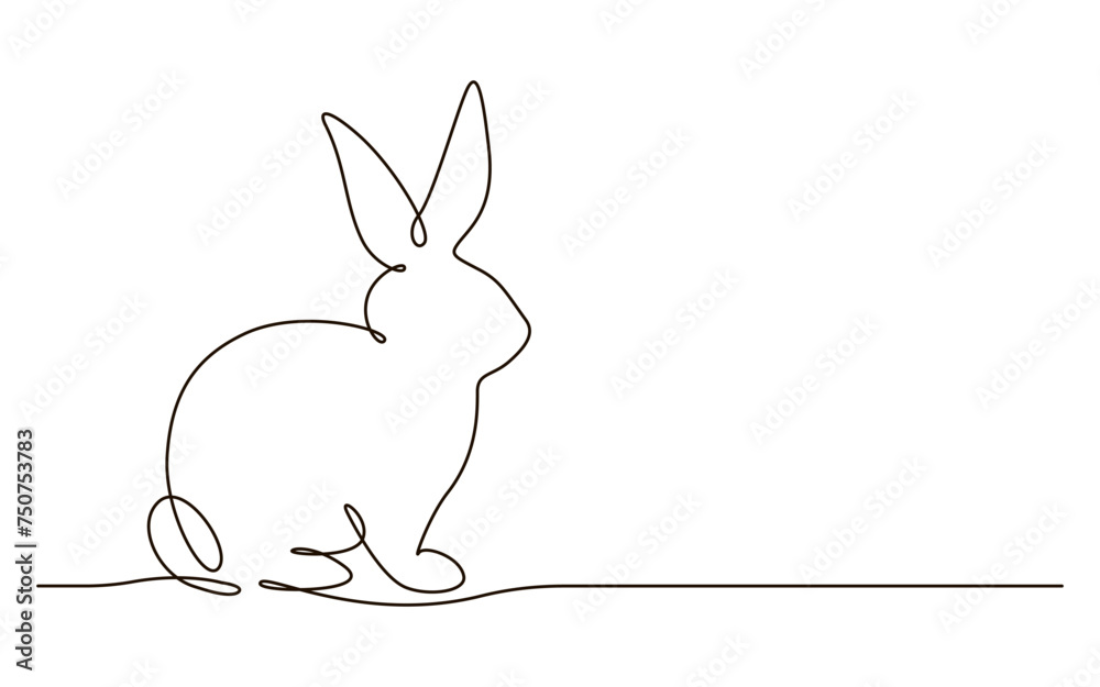 Easter bunny in single continuous one line style. Hand drawn cute silhouette rabbit vector illustration. Design for greeting card, label, poster Easter bunny in single continuous one line style. Hand drawn cute silhouette rabbit vector illustration. Design for greeting card, label, poster