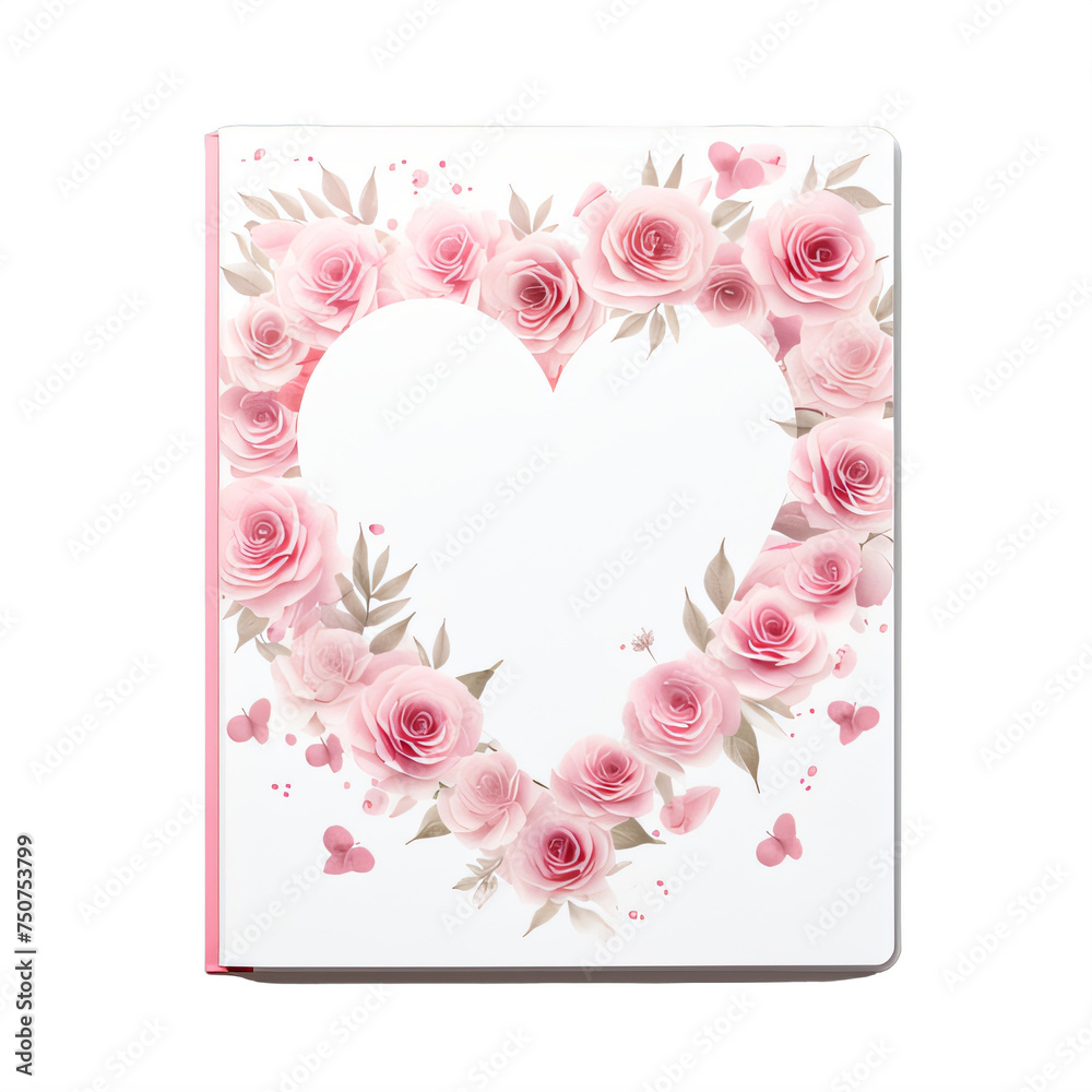 Obraz premium a card with pink roses in the shape of a heart on a transparent background png isolated