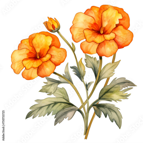 two orange marigold flowers on a transparent background png isolated
