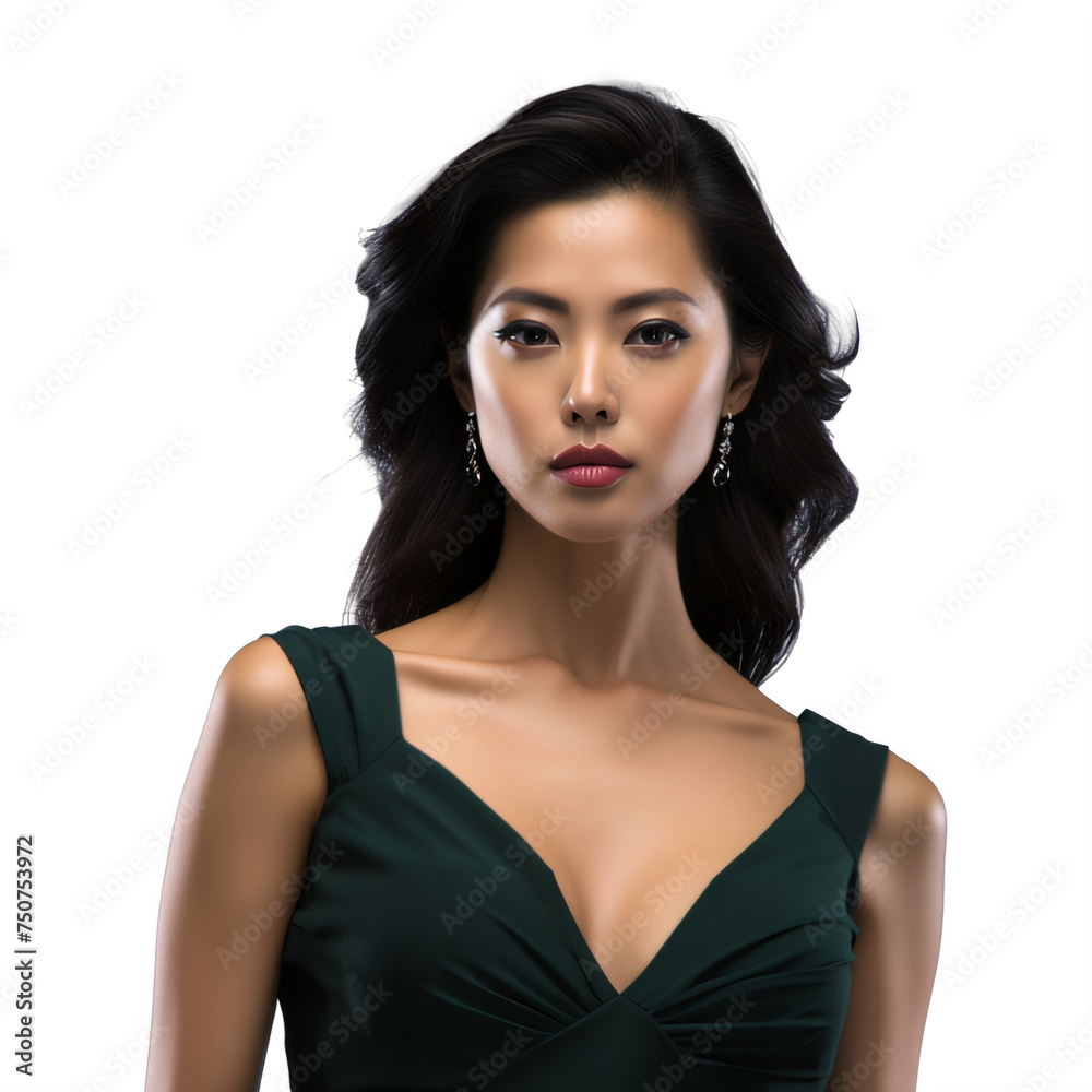 beautiful asian woman wearing a dark green dress on a transparent background png isolated beautiful asian woman wearing a dark green dress on a transparent background png isolated