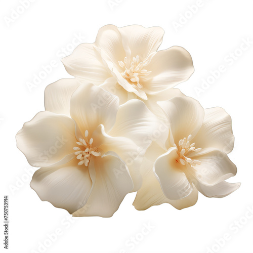 three white flowers stacked on a transparent background png isolated
