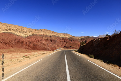 View on a road in the High Atlas which is a mountain range in central Morocco, North Africa, the highest part of the Atlas Mountains