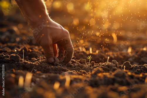 young plant seeding on the soil, in the style of tranquility photo