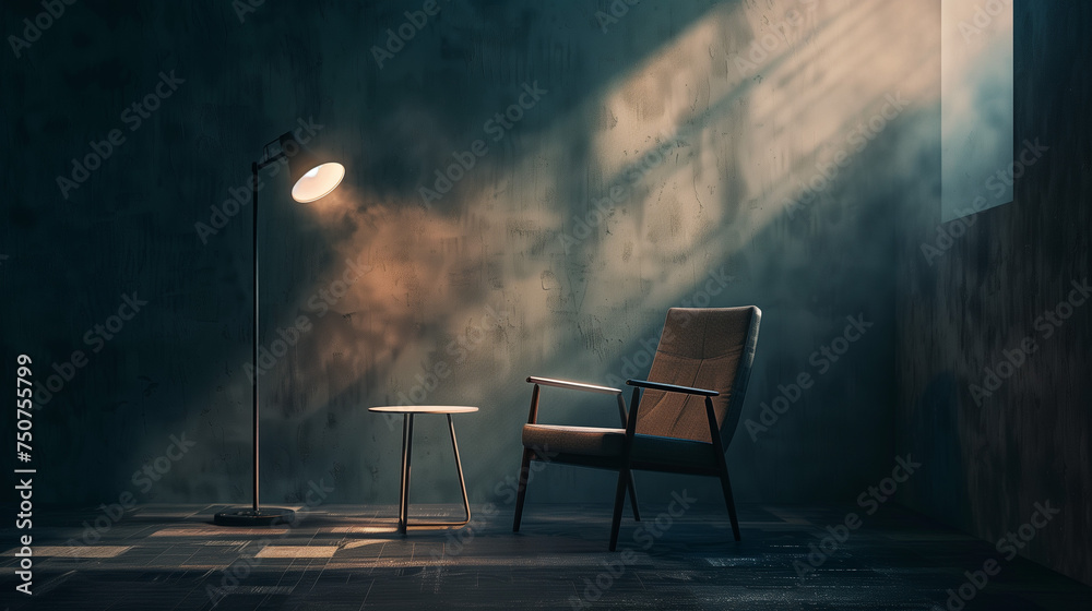 Empty space with light anda a chair