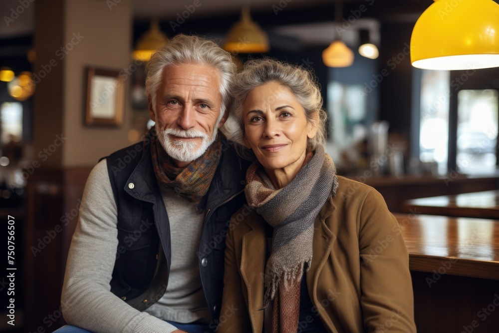Portrait of a smiling elderly couple sitting in a cafe Portrait of a smiling elderly couple sitting in a cafe
