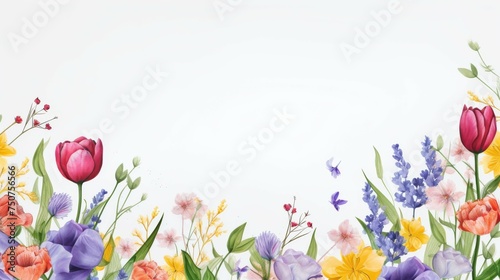 Floral and Butterfly Painting on White Background