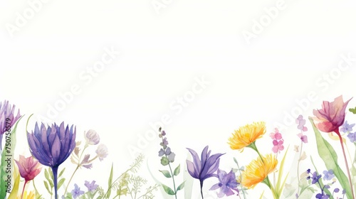 Watercolor Painting of Flowers on White