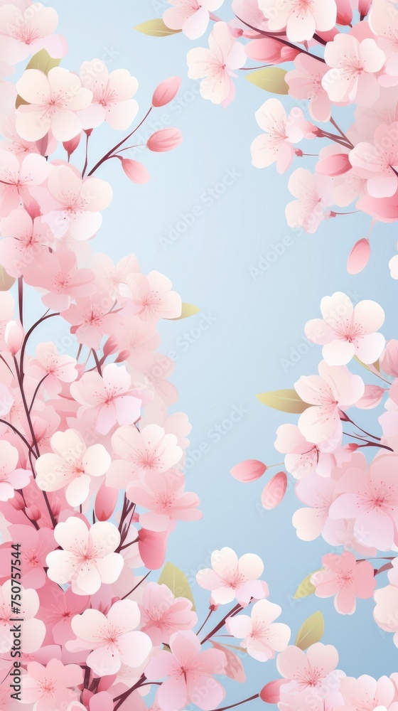 Blue Background With Pink Flowers
