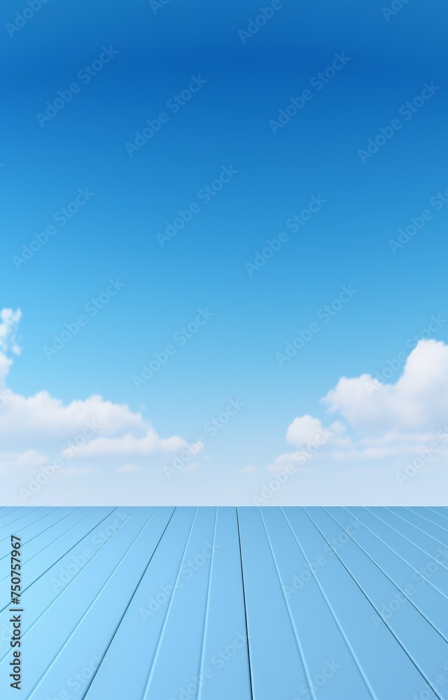 Wooden Floor With Blue Sky Background
