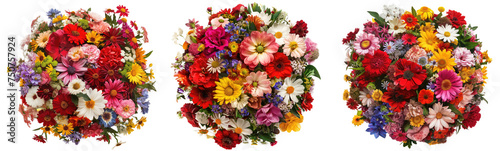 Assorted flower bouquets isolated on transparent. vibrant flower bouquets with various species  isolated on a transparent background