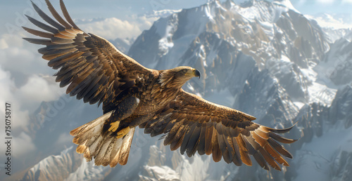 Bald Eagle Soaring Over Mountain Range