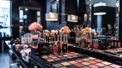 glamorous makeup station in a beauty salon