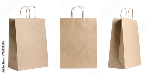 Kraft paper bags isolated on white, set
