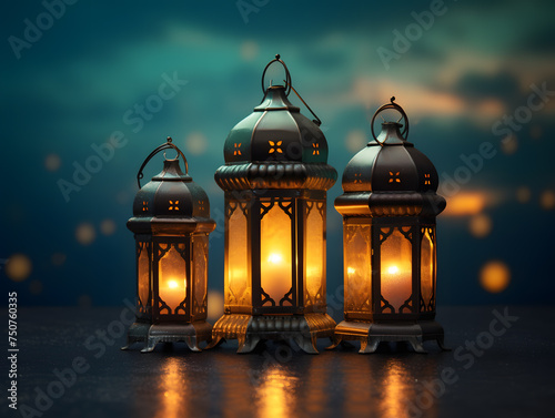 Beautiful ramadan elegant hanging lanterns background photo