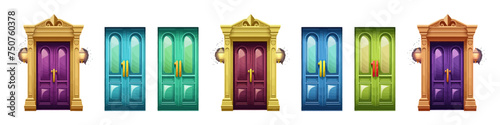 Cartoon set of fairy door. Games concept.