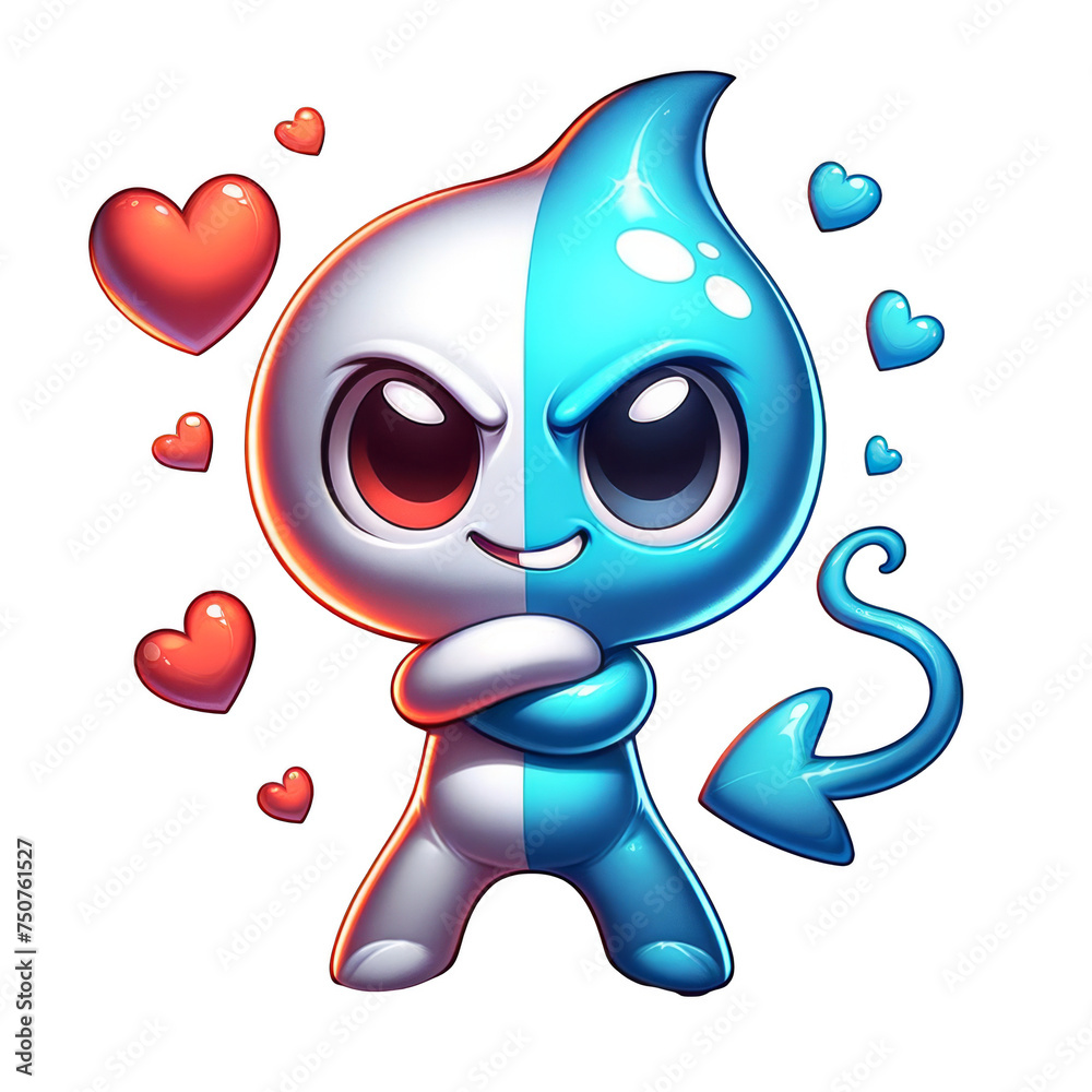 Standing love hate emoji design. Front facing portrait. Cartoon concept ...