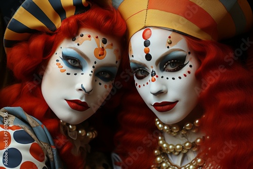 capture the vibrant colors and elaborate costumes of the venetian carnival in a stunning and detailed illustration.