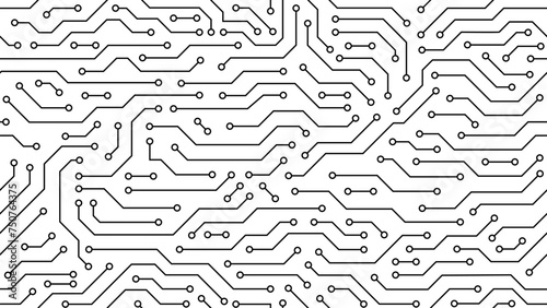 Computer motherboard seamless pattern, circuit board background. Vector intricate circuitry motif with soldered connections and electronic components, creating dynamic and interconnected tile design