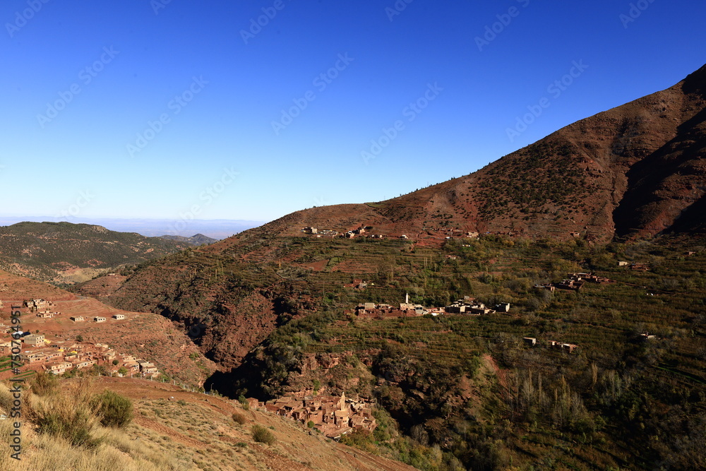 View on a mountain in the High Atlas which is a mountain range in central Morocco, North Africa, the highest part of the Atlas Mountains