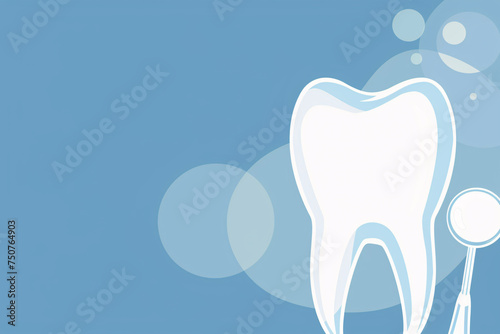 Dental health concept with tooth silhouette and dental tools on a blue background