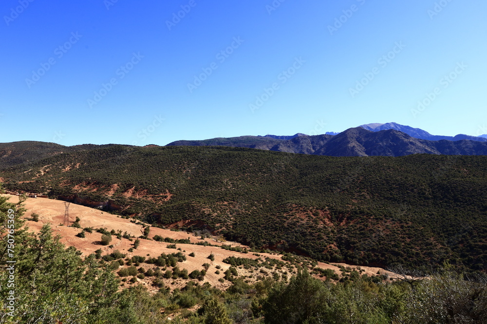 View on a mountain in the High Atlas which is a mountain range in central Morocco, North Africa, the highest part of the Atlas Mountains