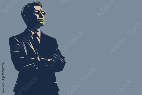 Dark figure of a man in a suit with a contemplative stance photo