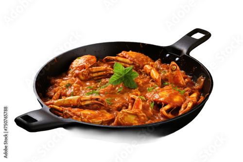 Skillet With Food Cooking on Stovetop. A cast iron skillet filled with food is placed on a stovetop, sizzling and emitting delicious aromas as it cooks. Isolated on a Transparent Background PNG.
