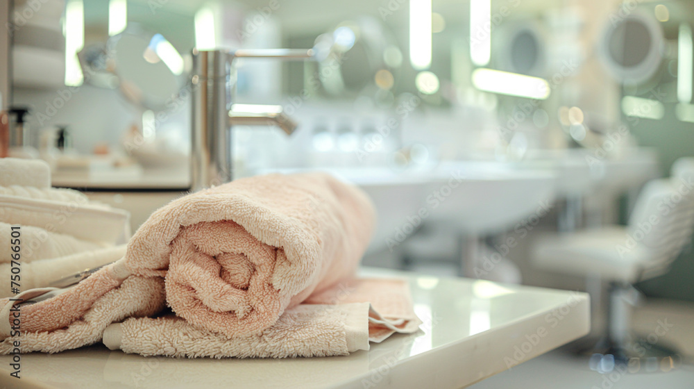facial room in a beauty salon, with soft towels - obrazy, fototapety, plakaty 
