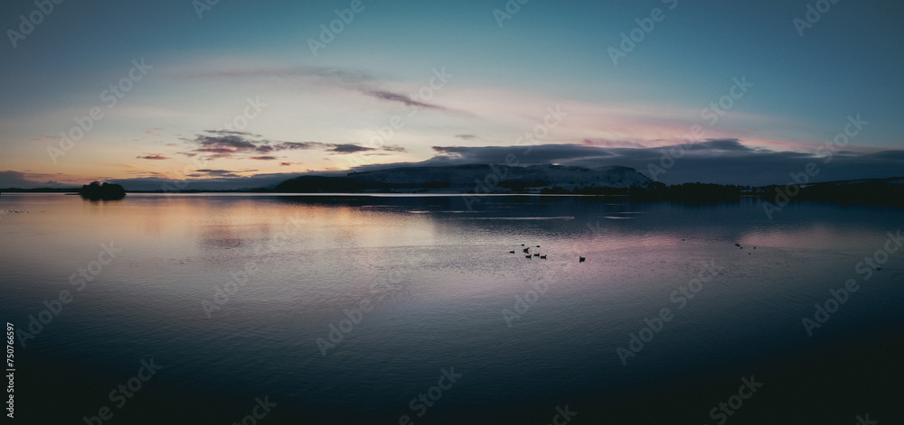 sunrise over the winter lake