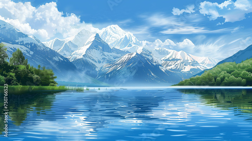 Nature lake landscape illustration background  © Achmad