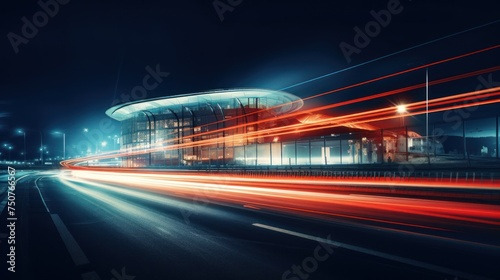 Landscape background big city at night,architecture and car speed on the road, 