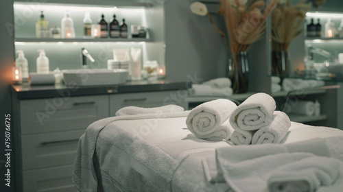 facial room in a beauty salon, with soft towels