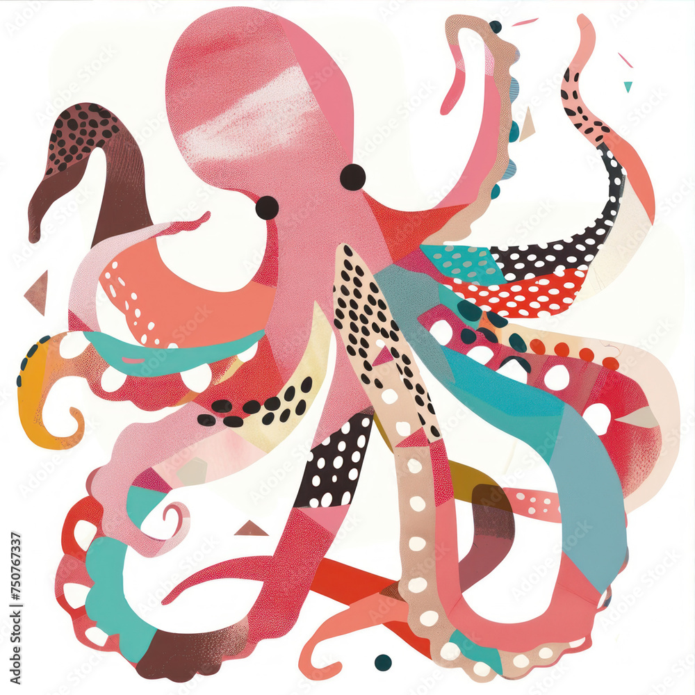 Fototapeta premium Stylized octopus Illustration in minimalistic style 