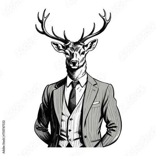 Deer Stag Wearing Business Suite Old Retro Vintage Engraved Ink Colored Sketch Hand Drawn Line Art