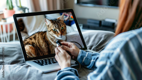 Veterinary telehealth consultation on a laptop, modern pet care © Khritthithat