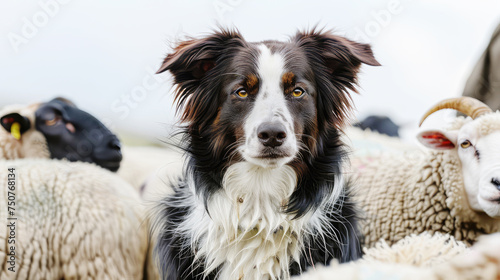 dog shepherd border collie among a flock of sheep in nature close-up © Александр Довянский