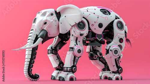 Robot Elephant on Pink Background in Techpunk Style