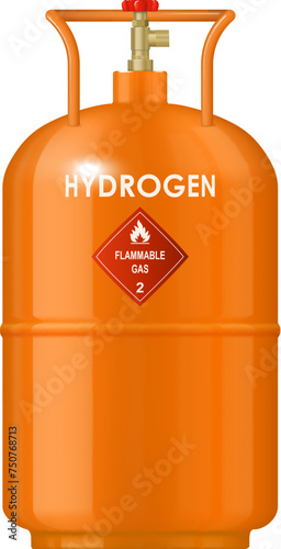 Realistic hydrogen gas cylinder, compressed gas metal balloon. Isolated vector pressurized container storing gaseous flammable content, vital for industrial applications, fuel cells, and clean energy